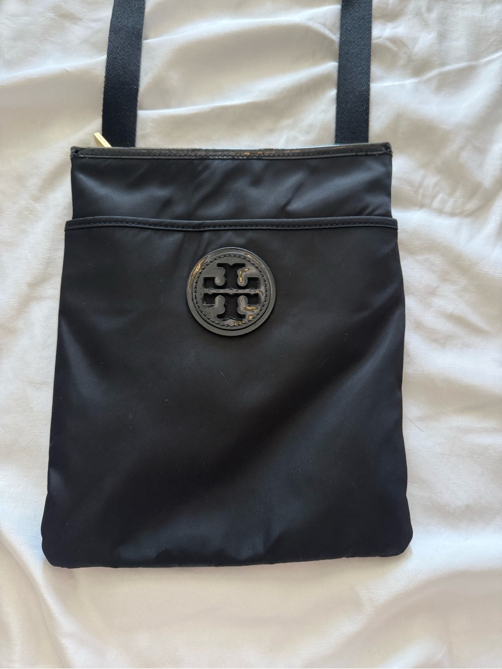 Tory Burch Black Nylon Crossbody Messenger with Logo Medallion